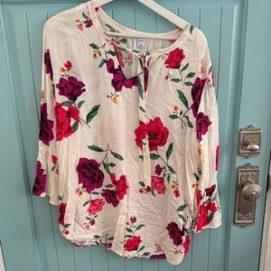 Old Navy Floral Blouse - Cream and Pink